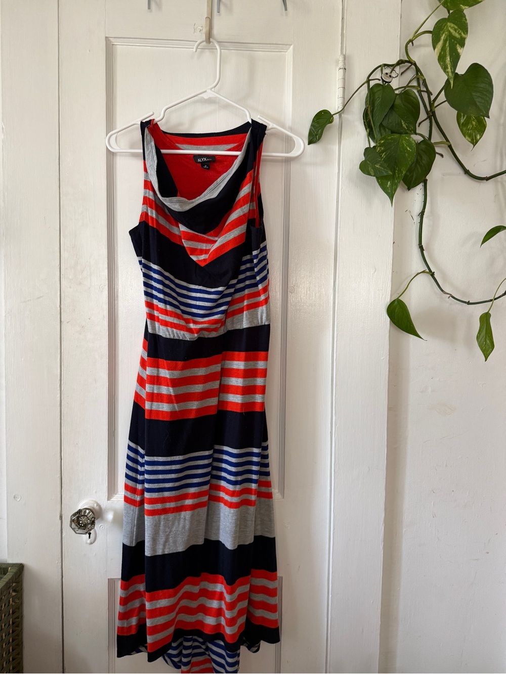 Alyx Red, Navy & Gray Striped Cowl Neck Maxi Dress